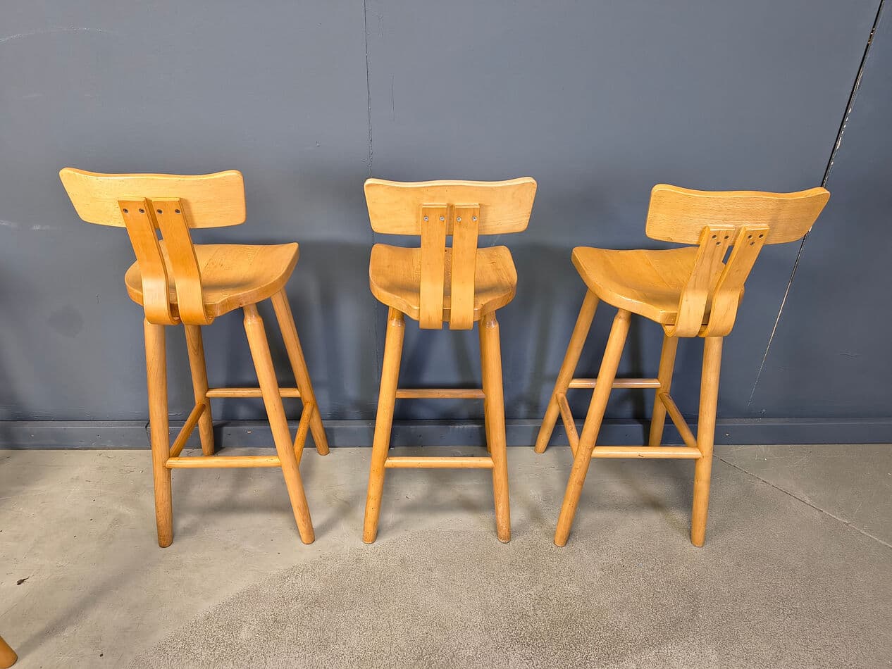 Zestaw sześciu stołków barowych brutalistycznych, dąb brązowy, Belgia, lata 60. - 274530