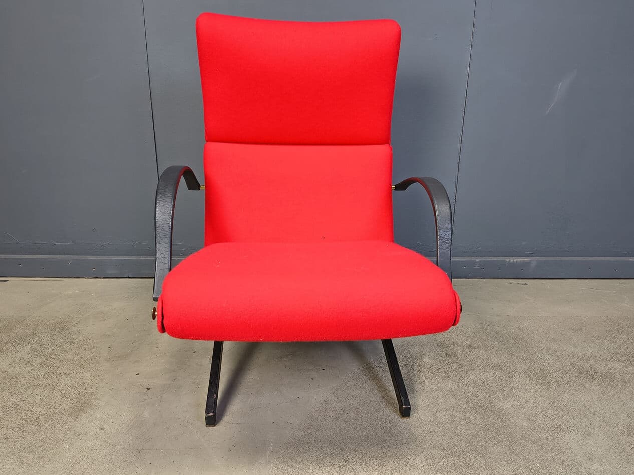 Fotel P40, czerwony, metal czarny, proj. O. Borsani, Tecno, Włochy, lata 70. - 274508