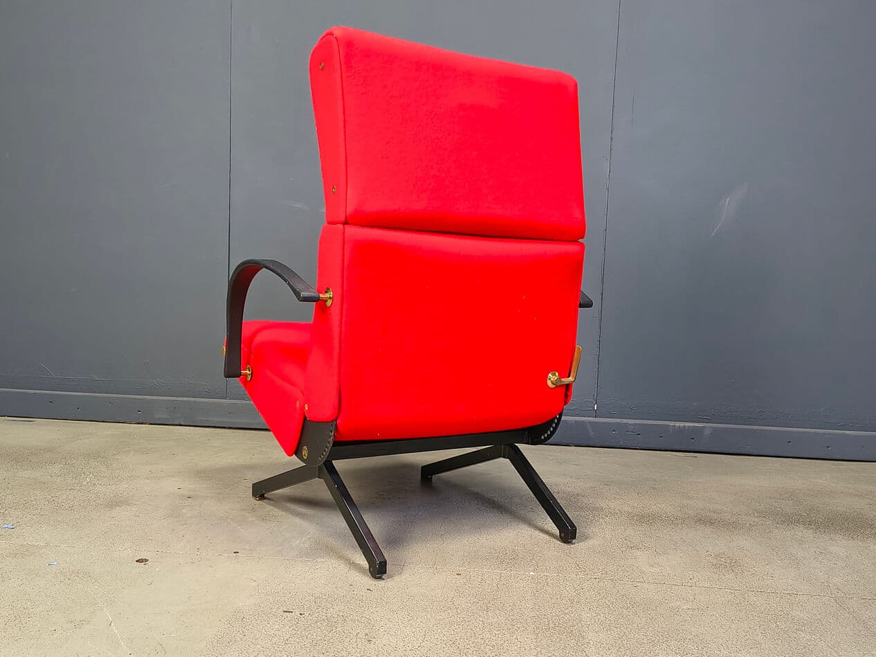 Fotel P40, czerwony, metal czarny, proj. O. Borsani, Tecno, Włochy, lata 70. - 274501