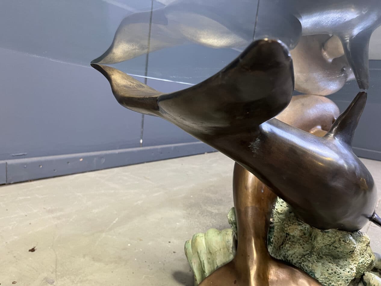 Coffee table, multicolor bronze, clear glass, by C. Caudion, France, 1970s. - 274491