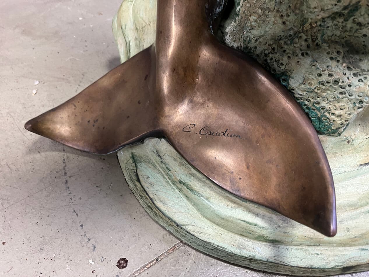 Coffee table, multicolor bronze, clear glass, by C. Caudion, France, 1970s. - 274492