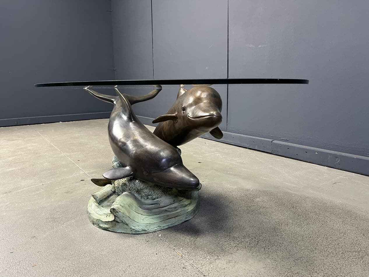 Coffee table, multicolor bronze, clear glass, by C. Caudion, France, 1970s. - 274497