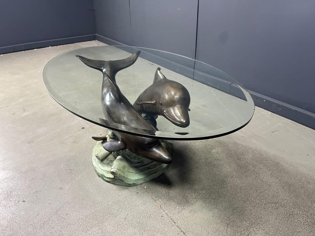 Coffee table, multicolor bronze, clear glass, by C. Caudion, France, 1970s. - 274498
