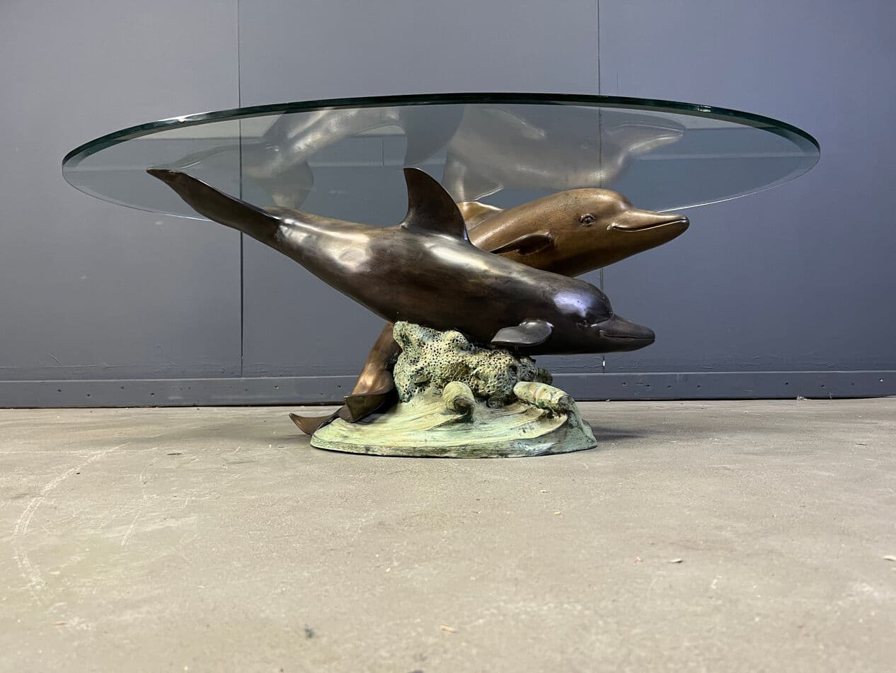 Coffee table, multicolor bronze, clear glass, by C. Caudion, France, 1970s. - 274487