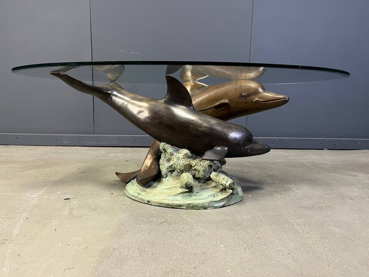 Coffee table, multicolor bronze, clear glass, by C. Caudion, France, 1970s. - 274489