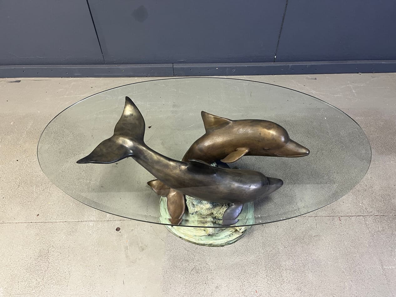 Coffee table, multicolor bronze, clear glass, by C. Caudion, France, 1970s. - 274485