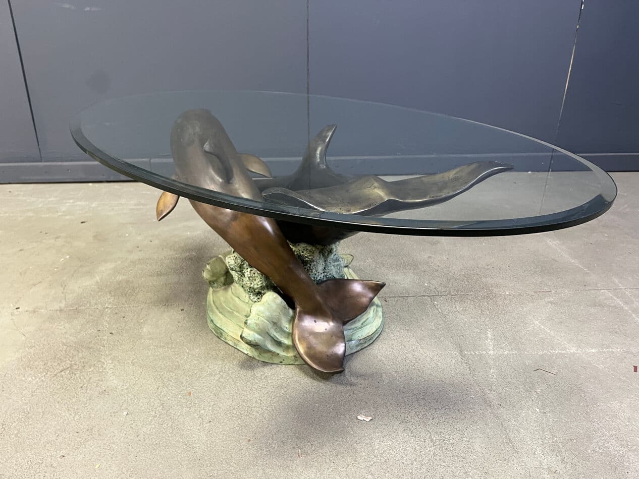 Coffee table, multicolor bronze, clear glass, by C. Caudion, France, 1970s. - 274484