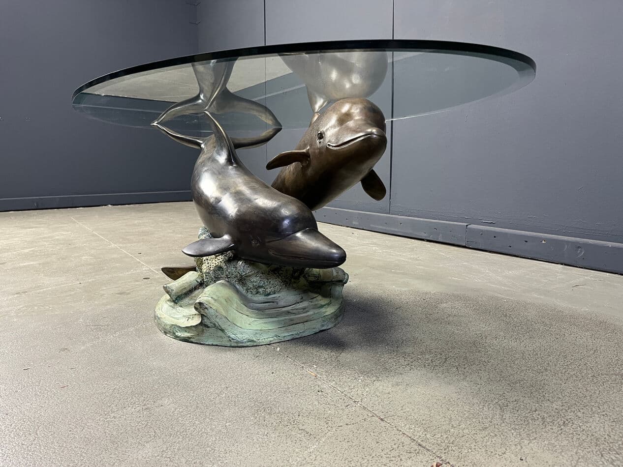 Coffee table, multicolor bronze, clear glass, by C. Caudion, France, 1970s. - 274496