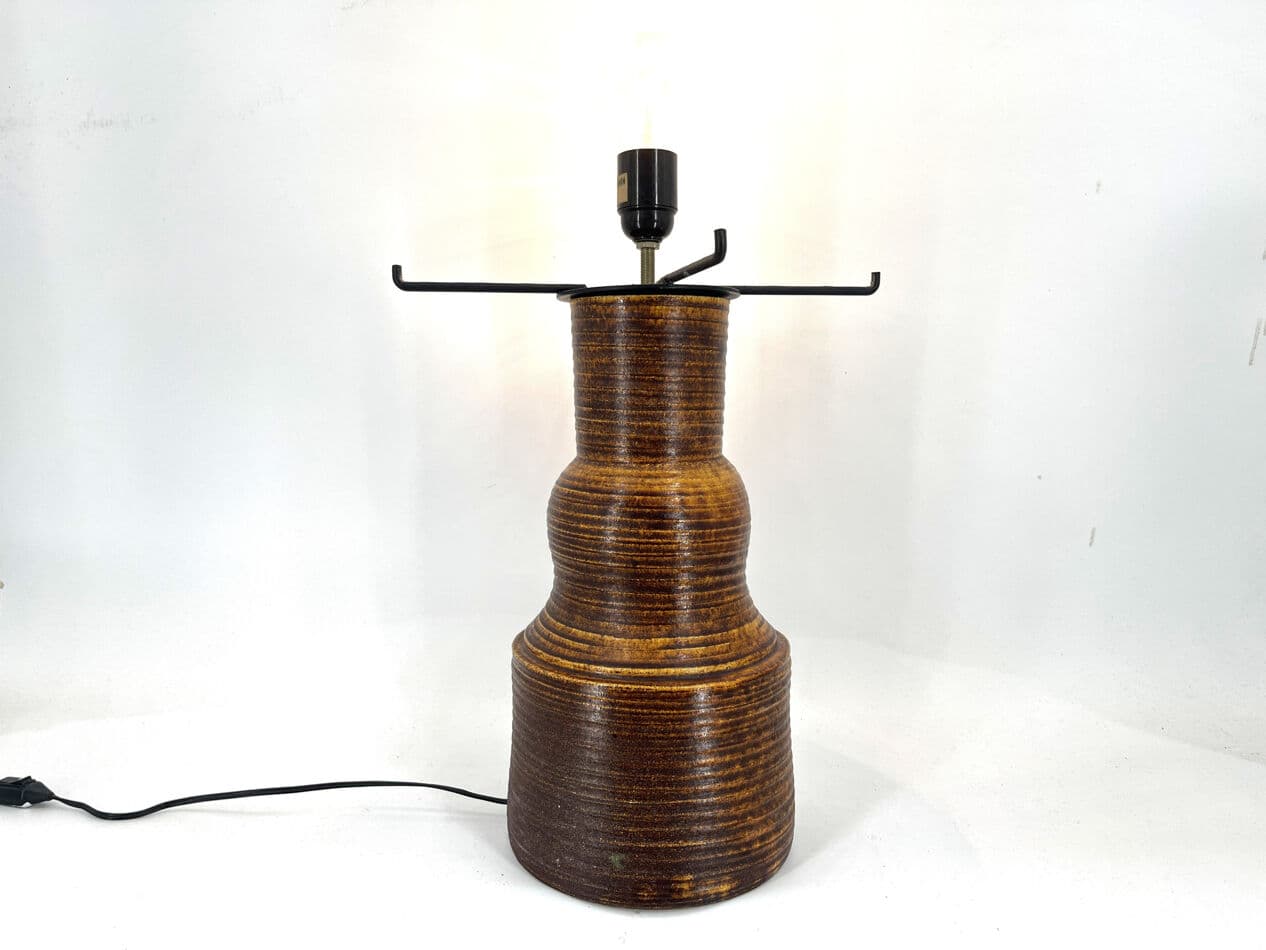 Lampa stołowa XL, brązowy, ceramika, miedź, szkło barwione, Francja, lata 70. - 274439