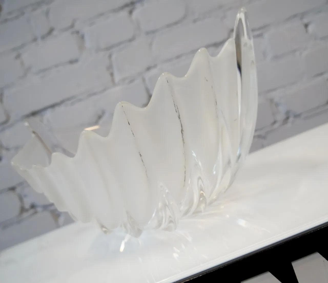 Bowl-Platter Leaf, transparent glass, Poland, 1970s. - 19195