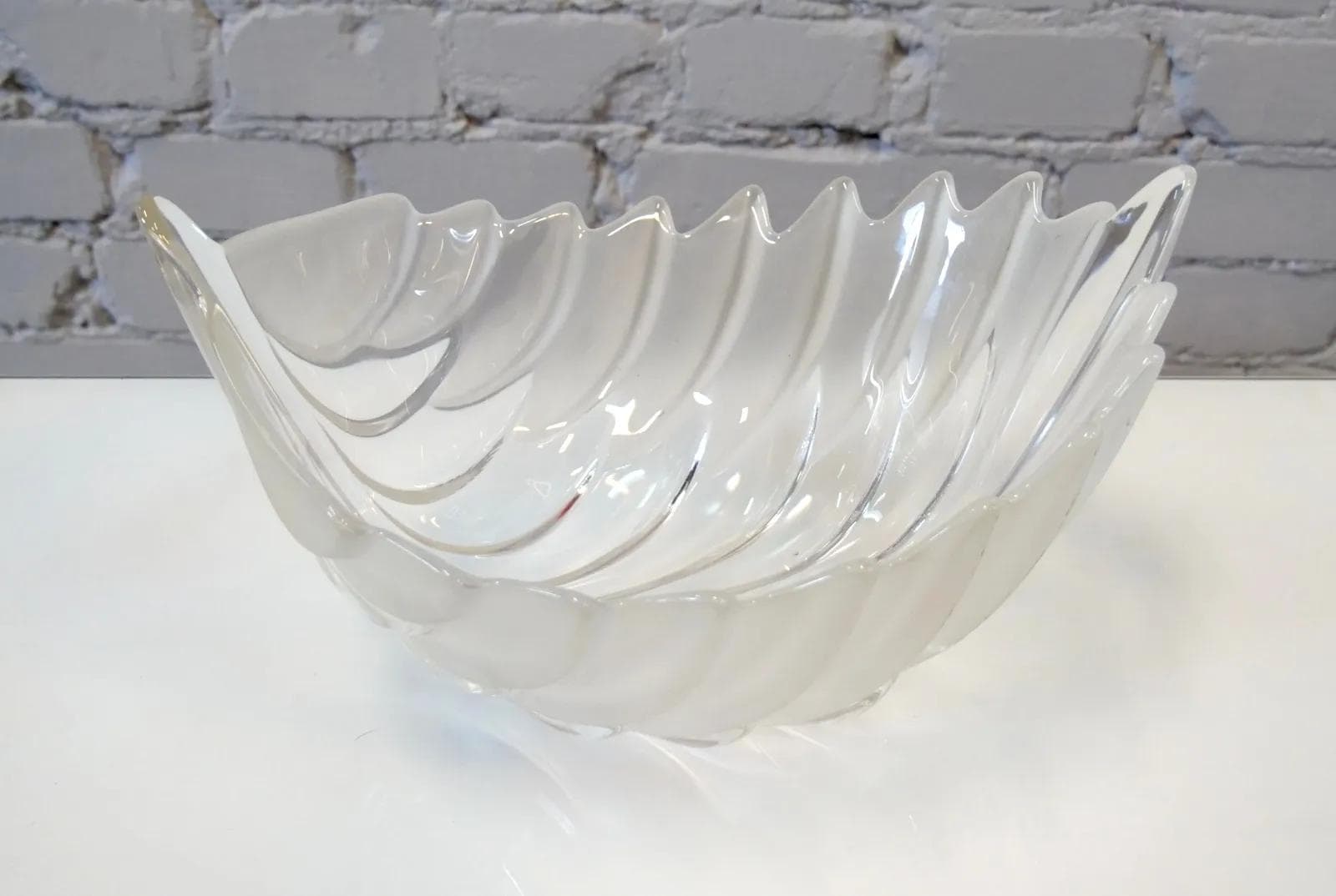 Bowl-Platter Leaf, transparent glass, Poland, 1970s. - 19200