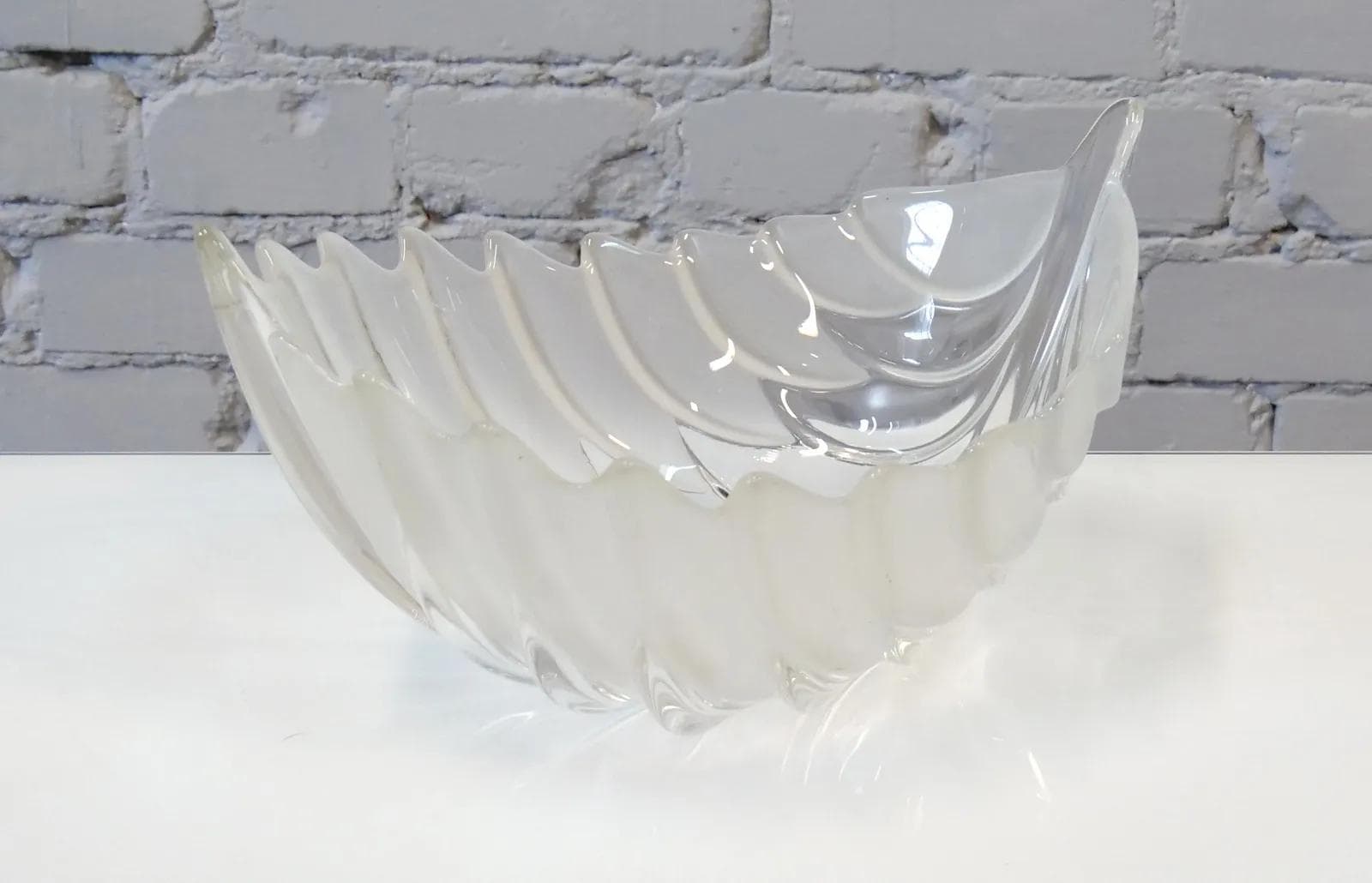 Bowl-Platter Leaf, transparent glass, Poland, 1970s. - 19194