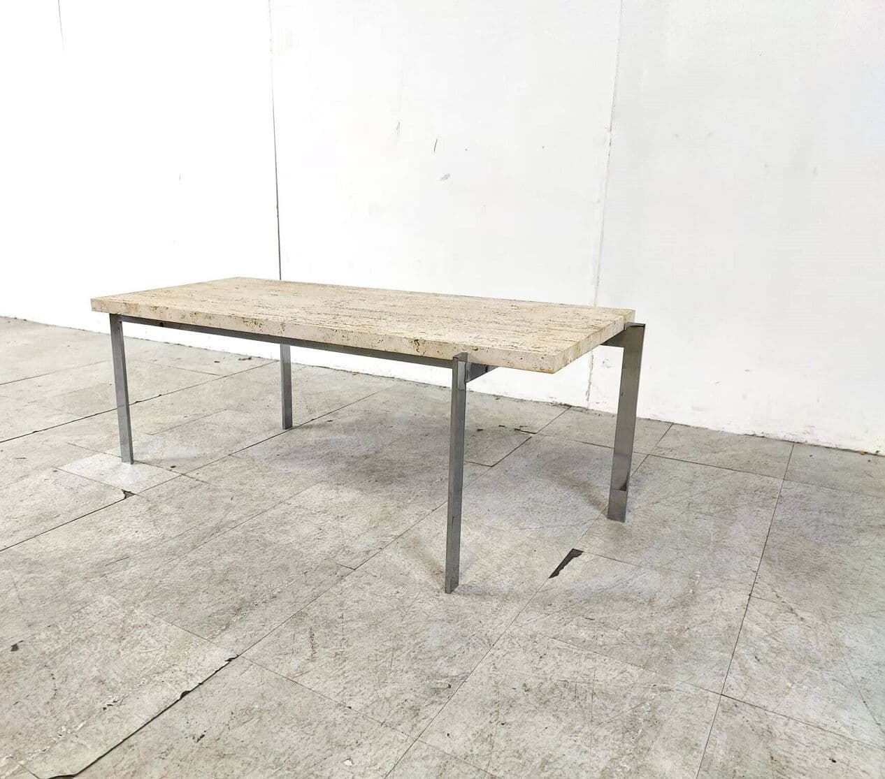 Coffee table, beige travertine, chrome, Italy, 1970s. - 274316