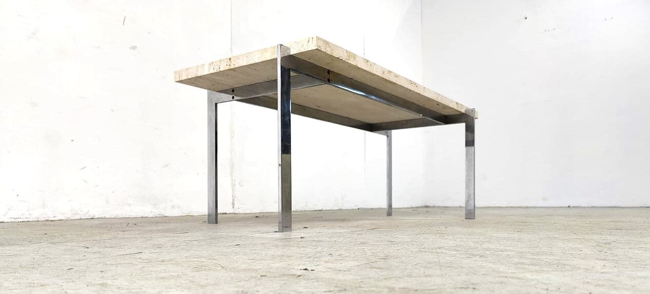 Coffee table, beige travertine, chrome, Italy, 1970s. - 274322