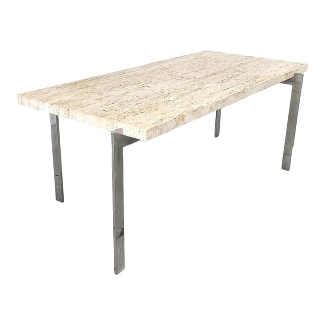 Coffee table, beige travertine, chrome, Italy, 1970s. - DIMENSION