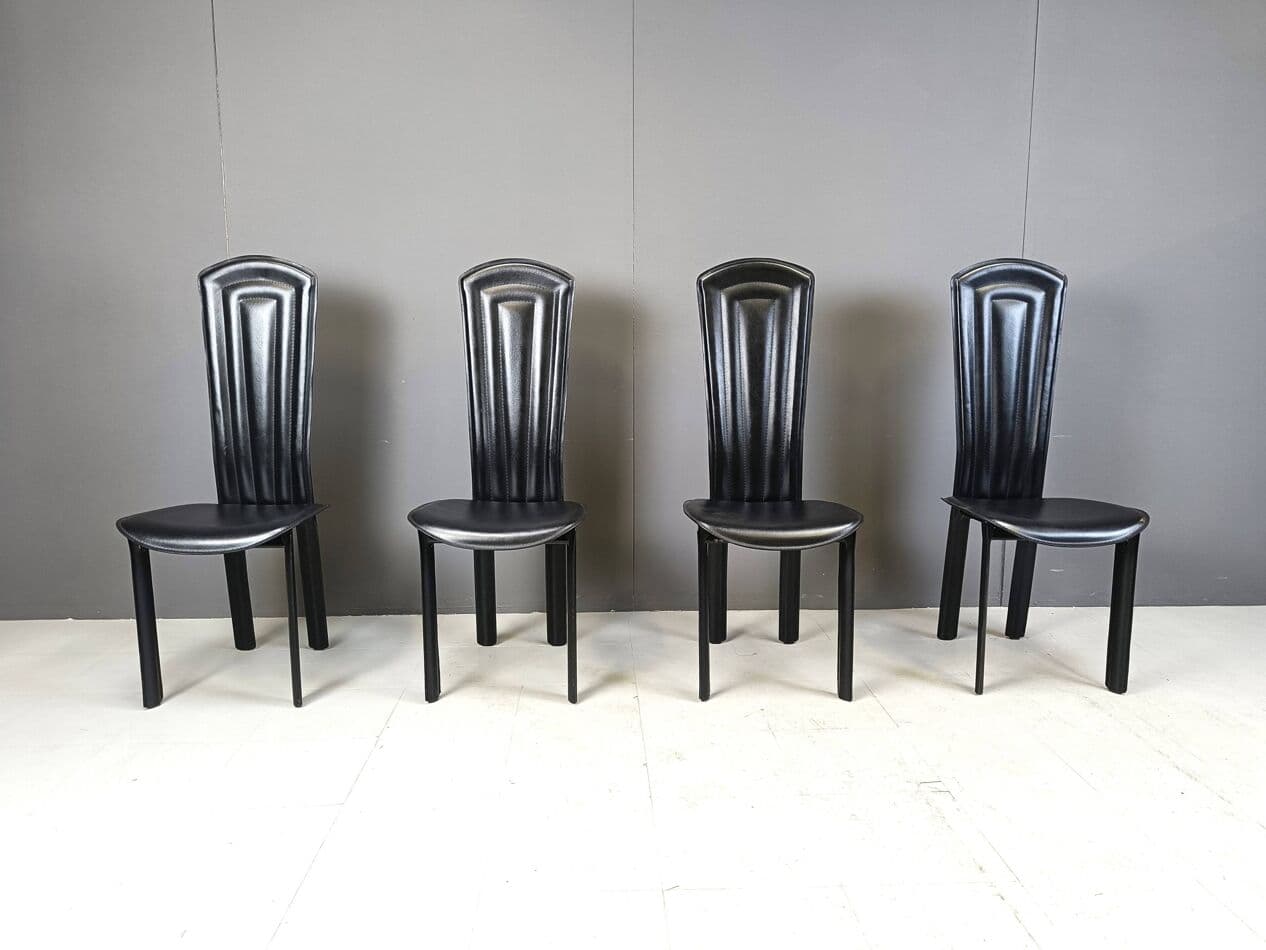 Set of Four Dining Chairs, black leather, Italy, 1980s - 274235