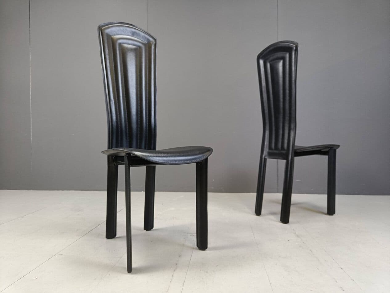 Set of Four Dining Chairs, black leather, Italy, 1980s - 274238