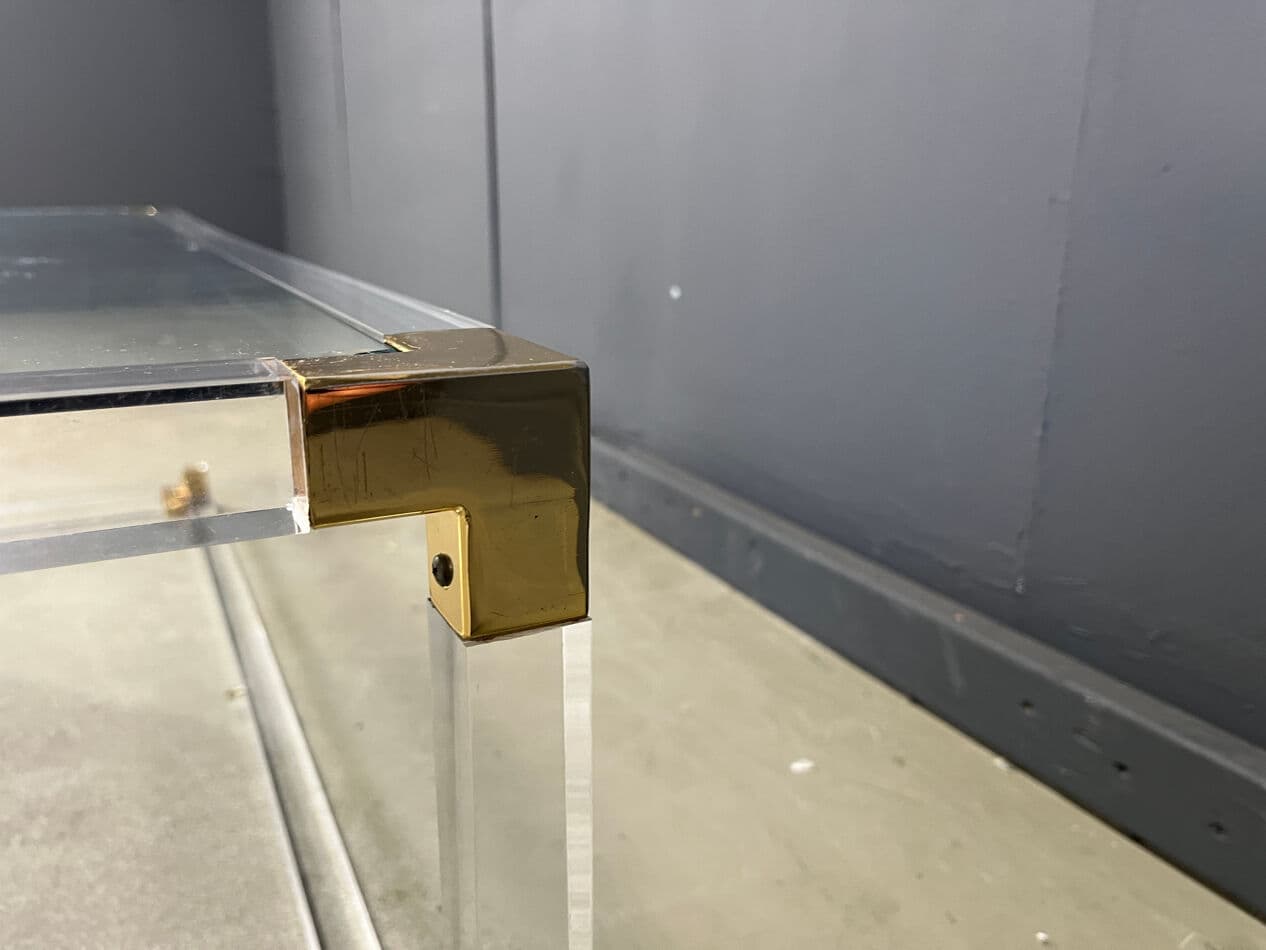 Coffee table, transparent lucite, brass, glass, Belgium, 1970s. - 274171