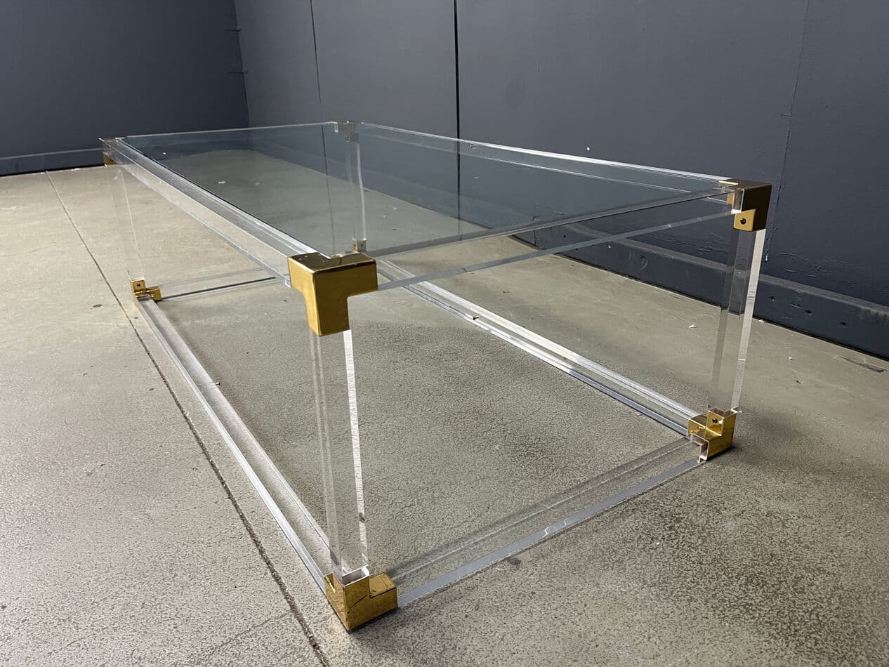 Coffee table, transparent lucite, brass, glass, Belgium, 1970s. - 274175