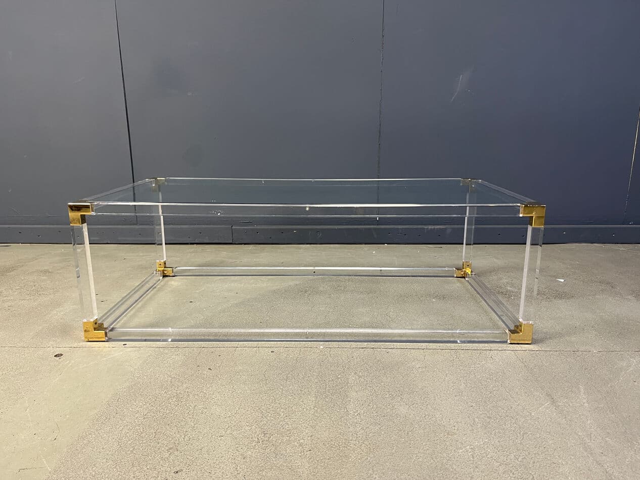 Coffee table, transparent lucite, brass, glass, Belgium, 1970s. - 274177