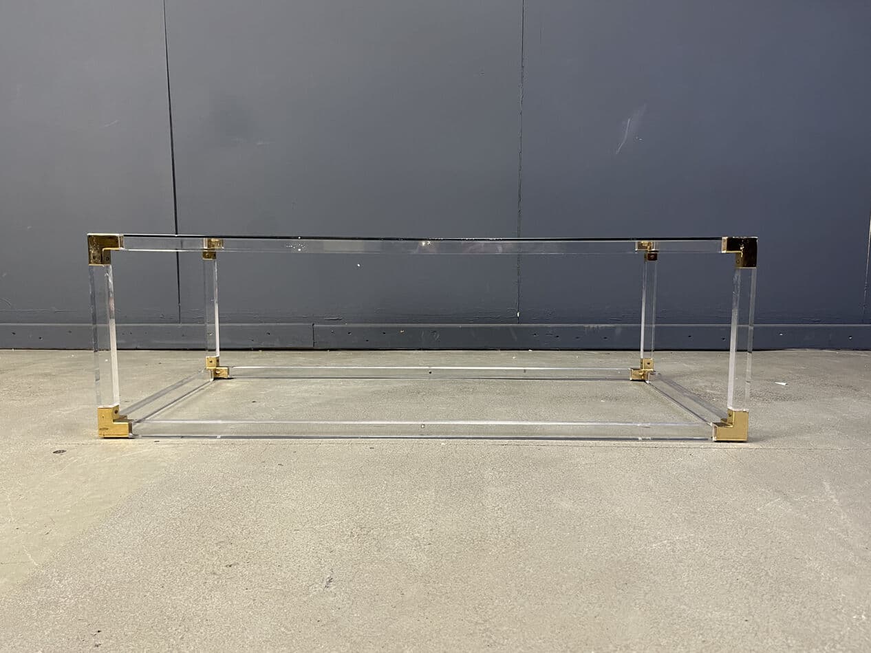 Coffee table, transparent lucite, brass, glass, Belgium, 1970s. - 274178