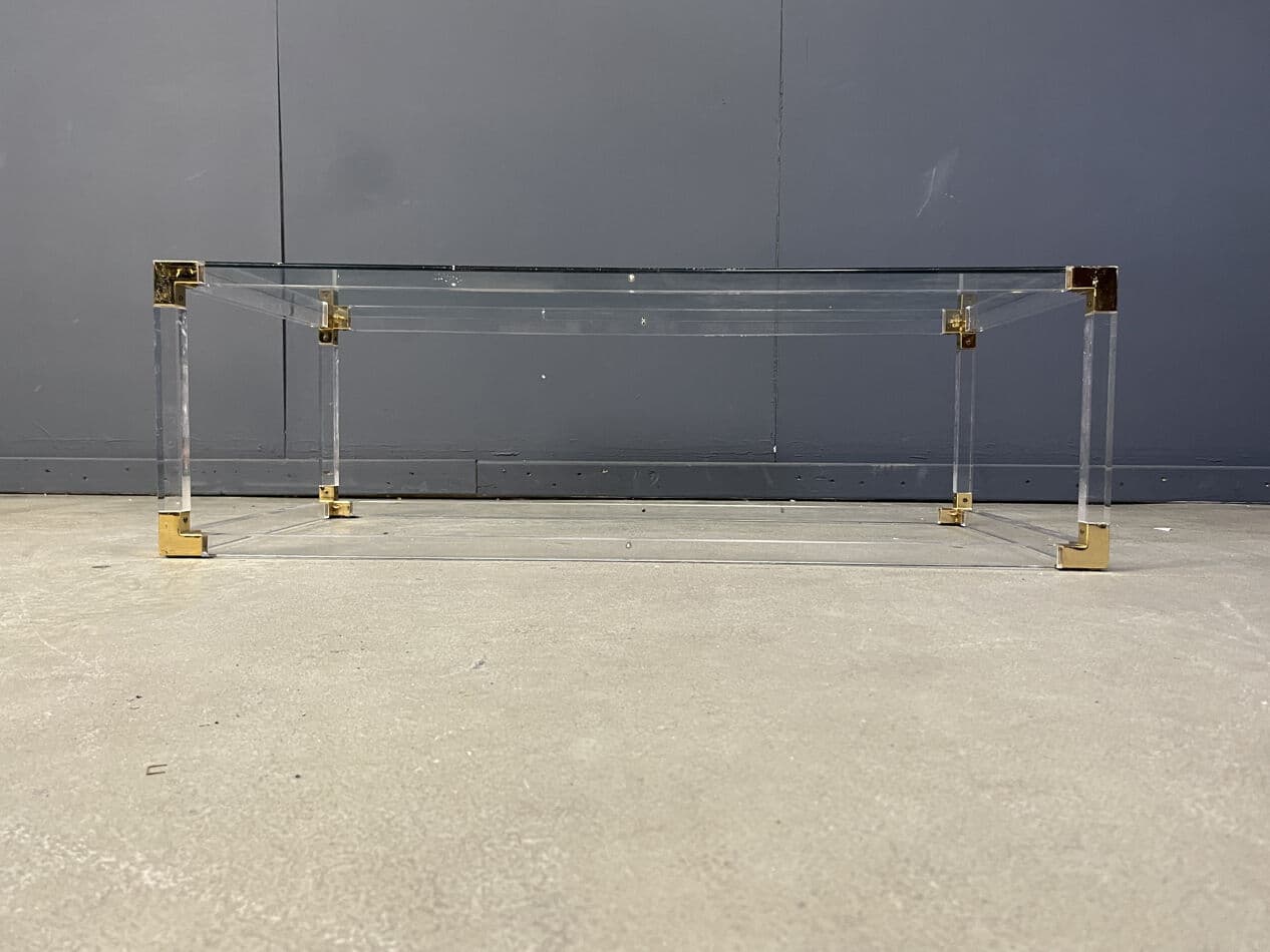 Coffee table, transparent lucite, brass, glass, Belgium, 1970s. - 274168