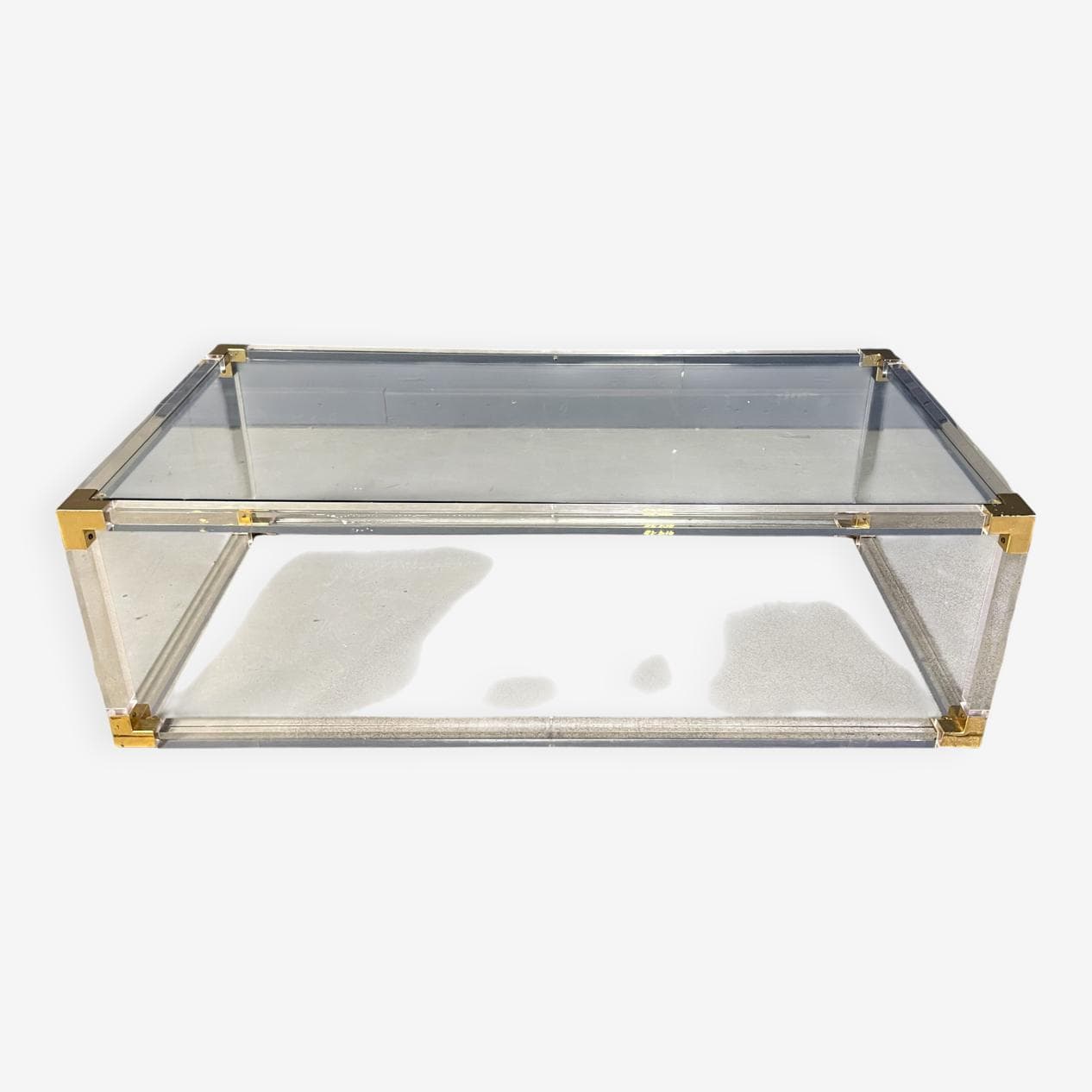 Coffee table, transparent lucite, brass, glass, Belgium, 1970s. - 274170