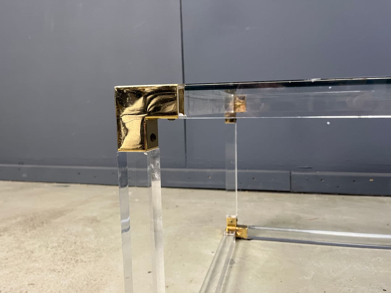 Coffee table, transparent lucite, brass, glass, Belgium, 1970s. - 274172