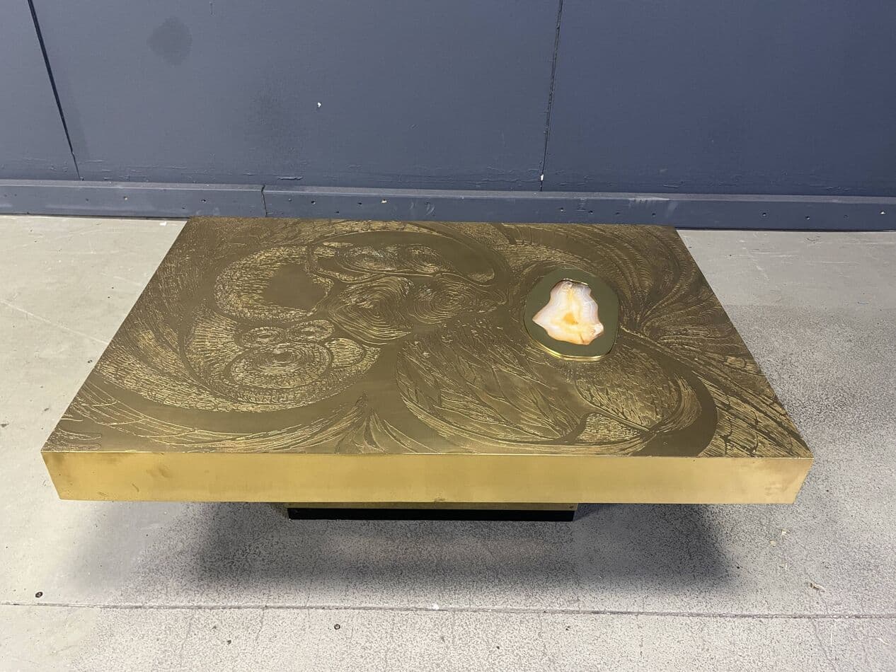 Coffee table, multicolour brass, agate, by F. De Boussy, Belgium, 1970s. - 274155