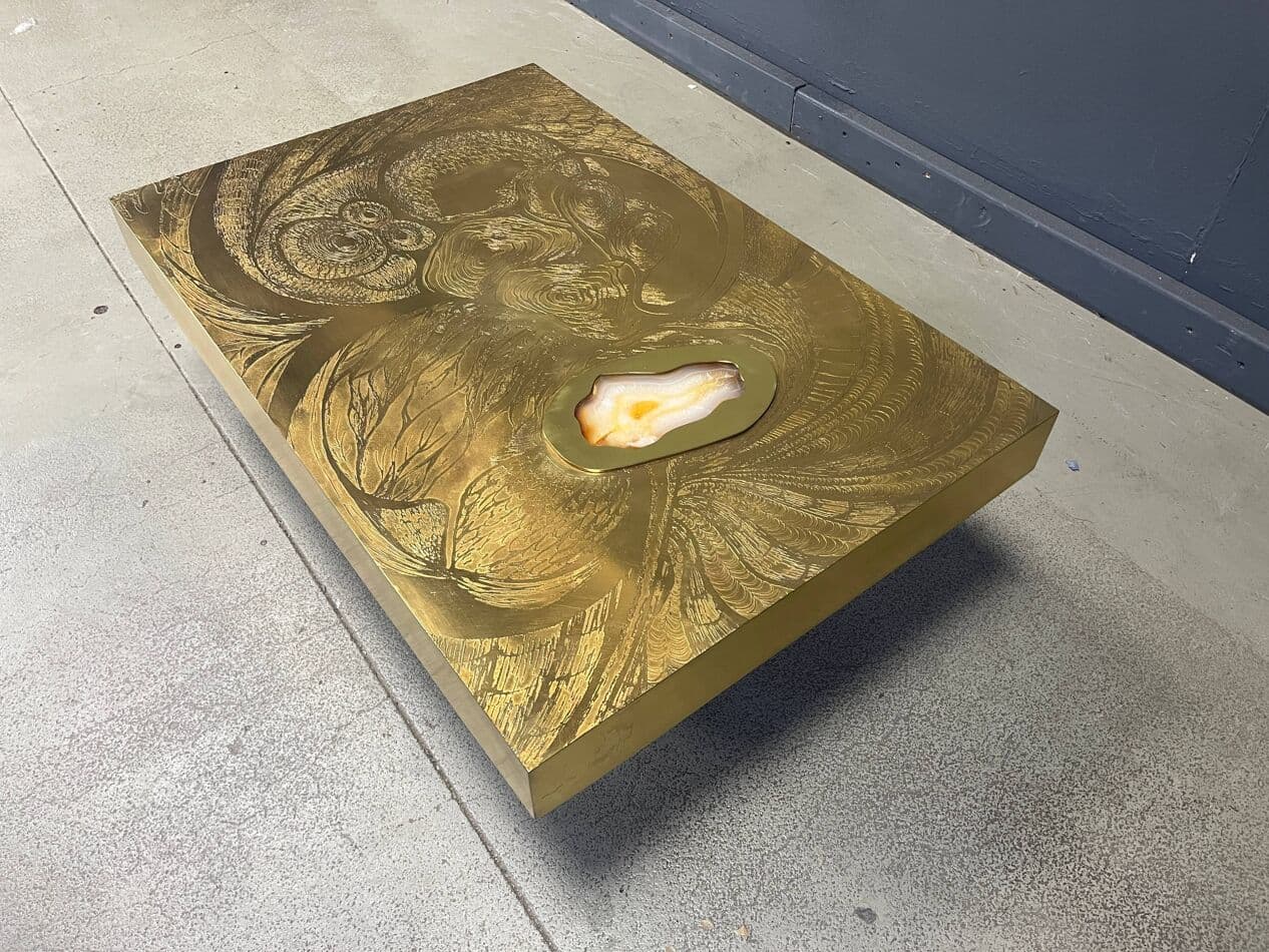 Coffee table, multicolour brass, agate, by F. De Boussy, Belgium, 1970s. - 274165