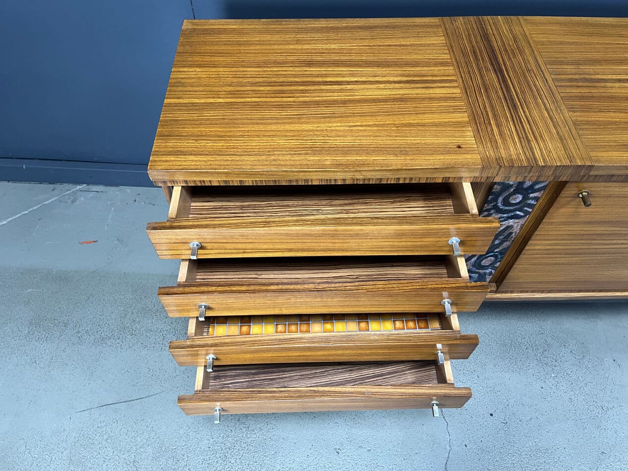 Komoda, brązowy, drewno, proj. P. De Bruyne, Belgia, lata 70. - 274108