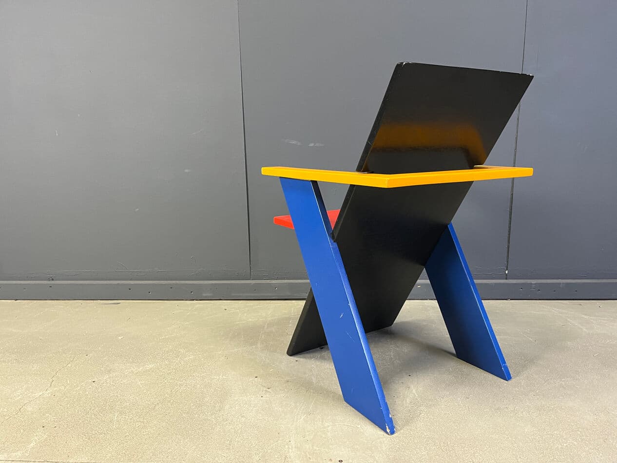 Fotel postmodernistyczny, multikolor, drewno, Belgia, lata 80. - 274089