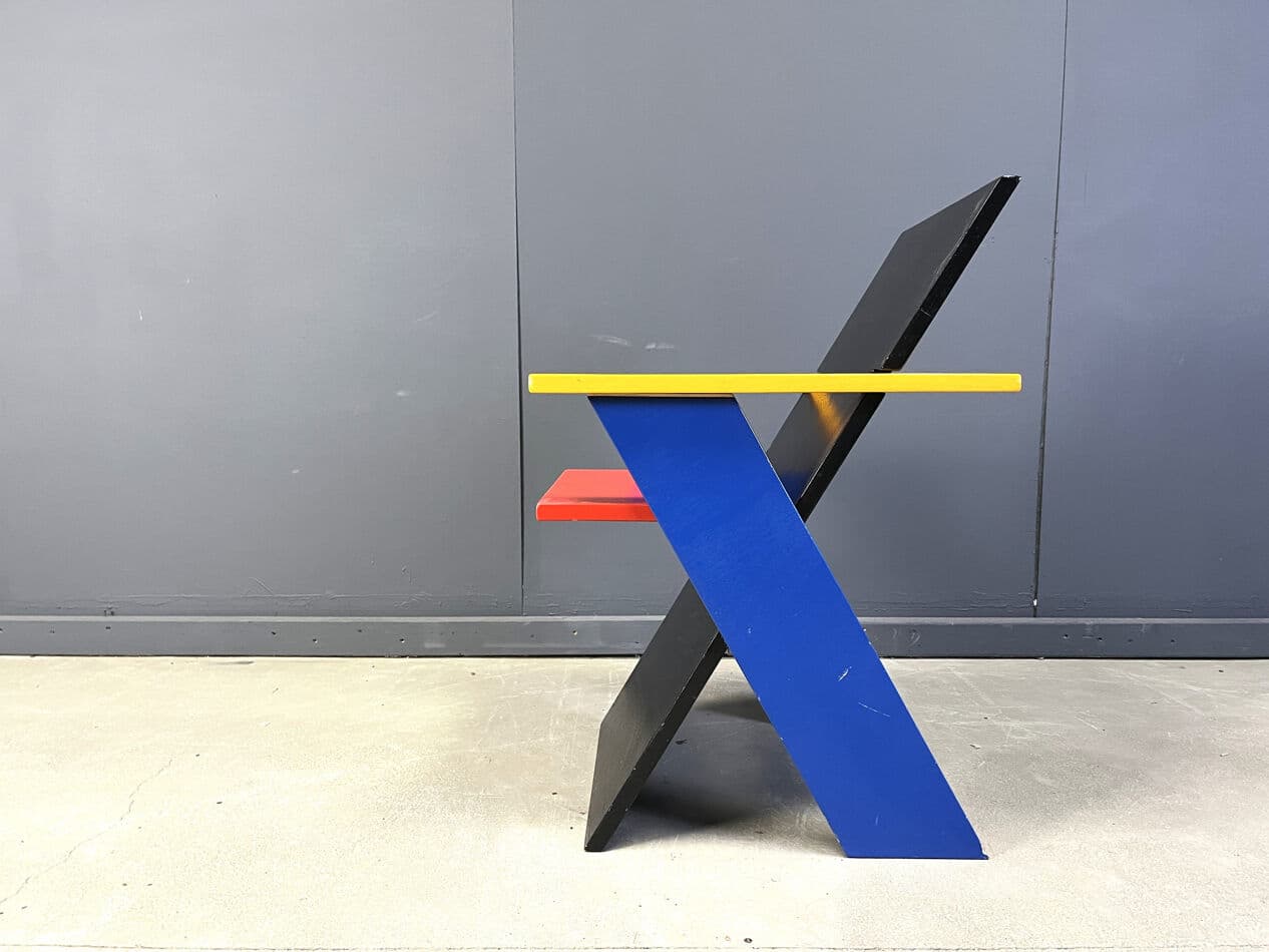 Fotel postmodernistyczny, multikolor, drewno, Belgia, lata 80. - 274098