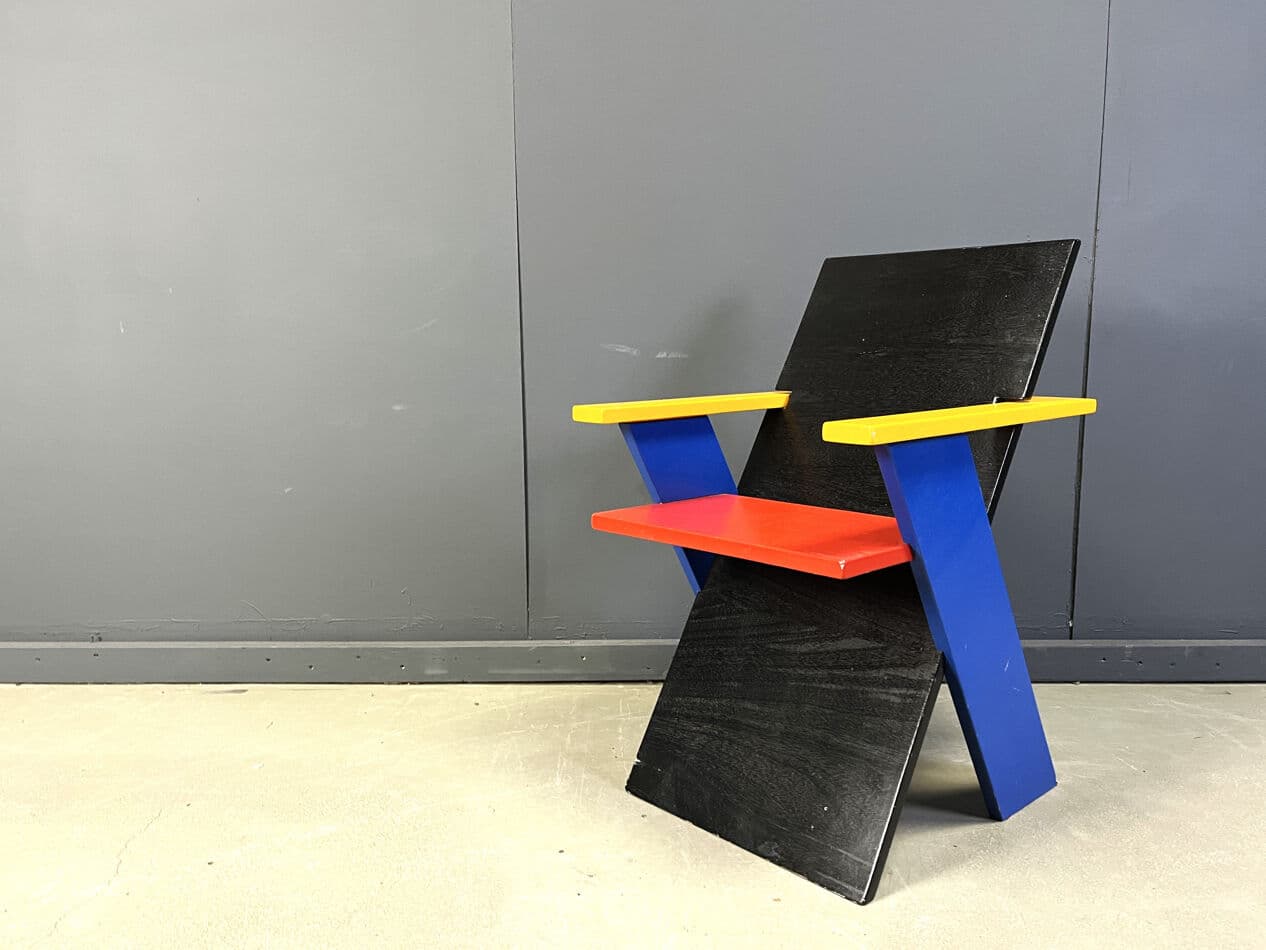 Fotel postmodernistyczny, multikolor, drewno, Belgia, lata 80. - 274097