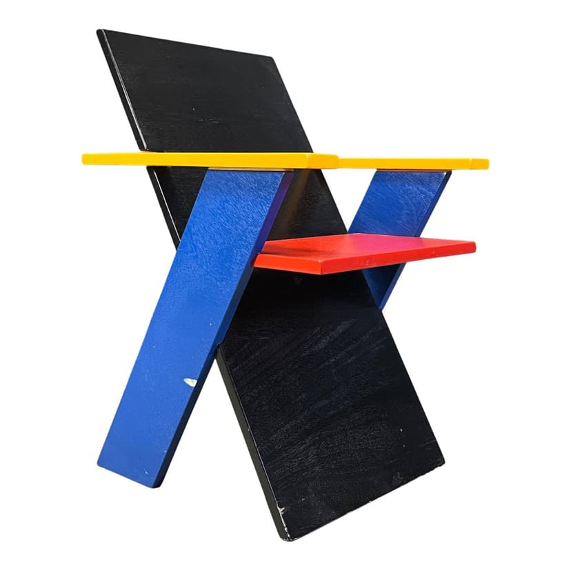 Fotel postmodernistyczny, multikolor, drewno, Belgia, lata 80.