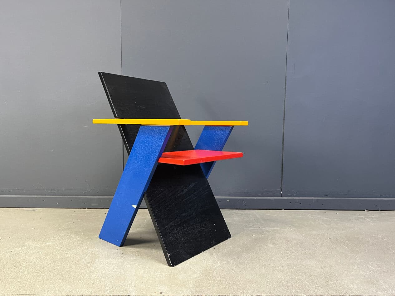 Fotel postmodernistyczny, multikolor, drewno, Belgia, lata 80. - 274091