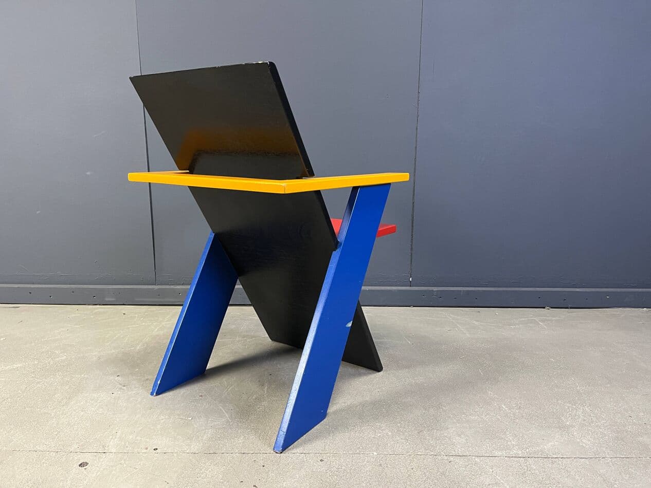 Fotel postmodernistyczny, multikolor, drewno, Belgia, lata 80. - 274100