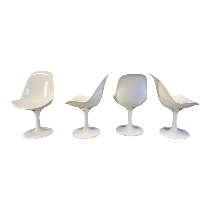 Zestaw czterech krzeseł tulipan, Space Age, włókno szklane białe, Niemcy, lata 60.