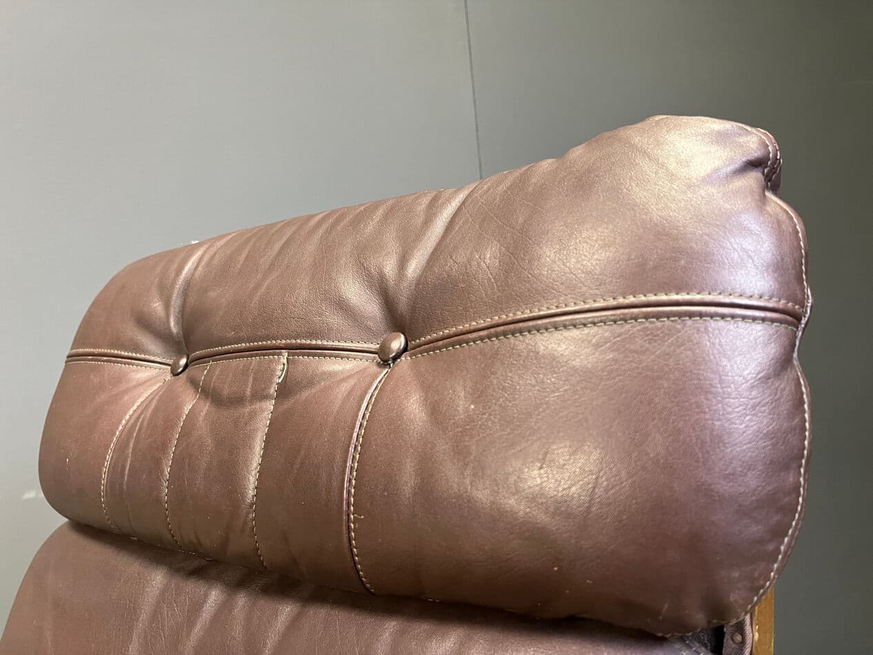 Fotel wypoczynkowy skandynawski, skóra brązowa, buk gięty, Norwegia, lata 70. - 274047