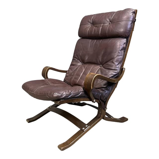 Fotel wypoczynkowy skandynawski, skóra brązowa, buk gięty, Norwegia, lata 70. - WYMIARY