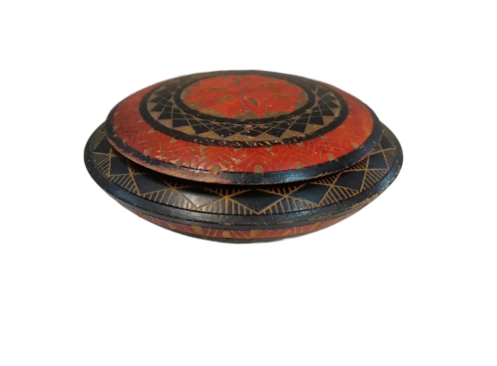 Czarno-czerwone drewniane puzderko na biżuterię, Holandia, lata 50.