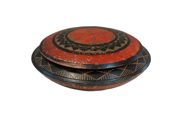 Czarno-czerwone drewniane puzderko na biżuterię, Holandia, lata 50. - WYMIARY