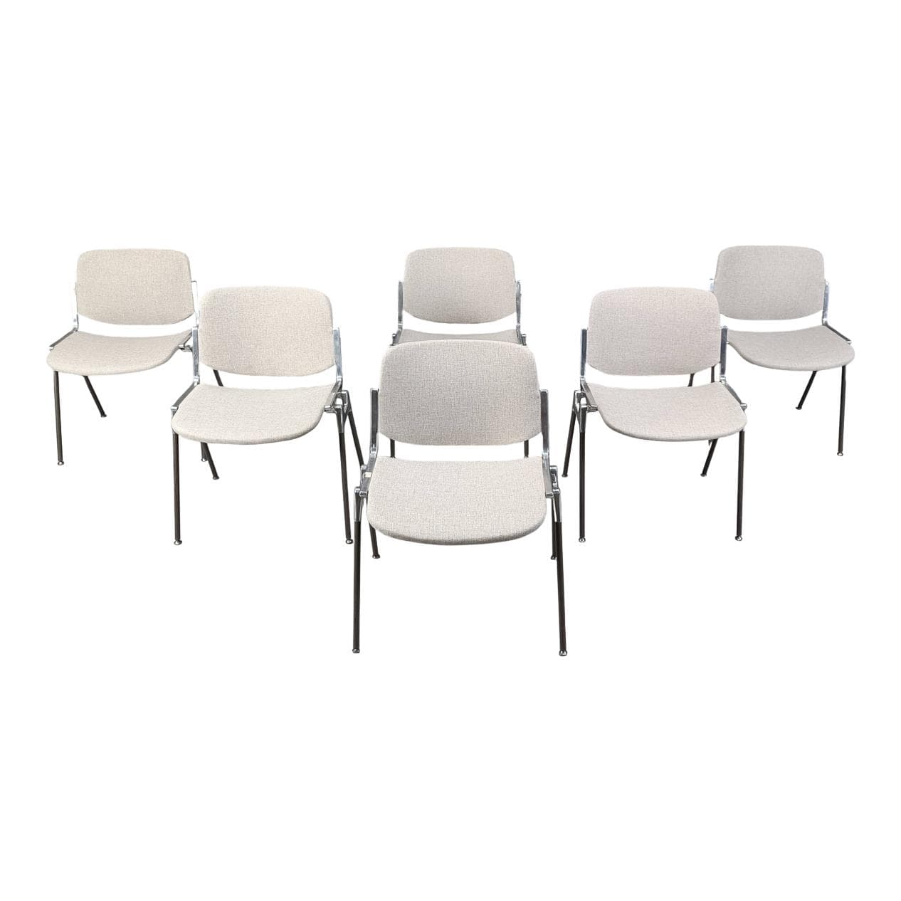 Zestaw sześciu krzeseł Dsc 106, tkanina szara, chrom, proj. G. Piretti, Castelli, Włochy, lata 70.