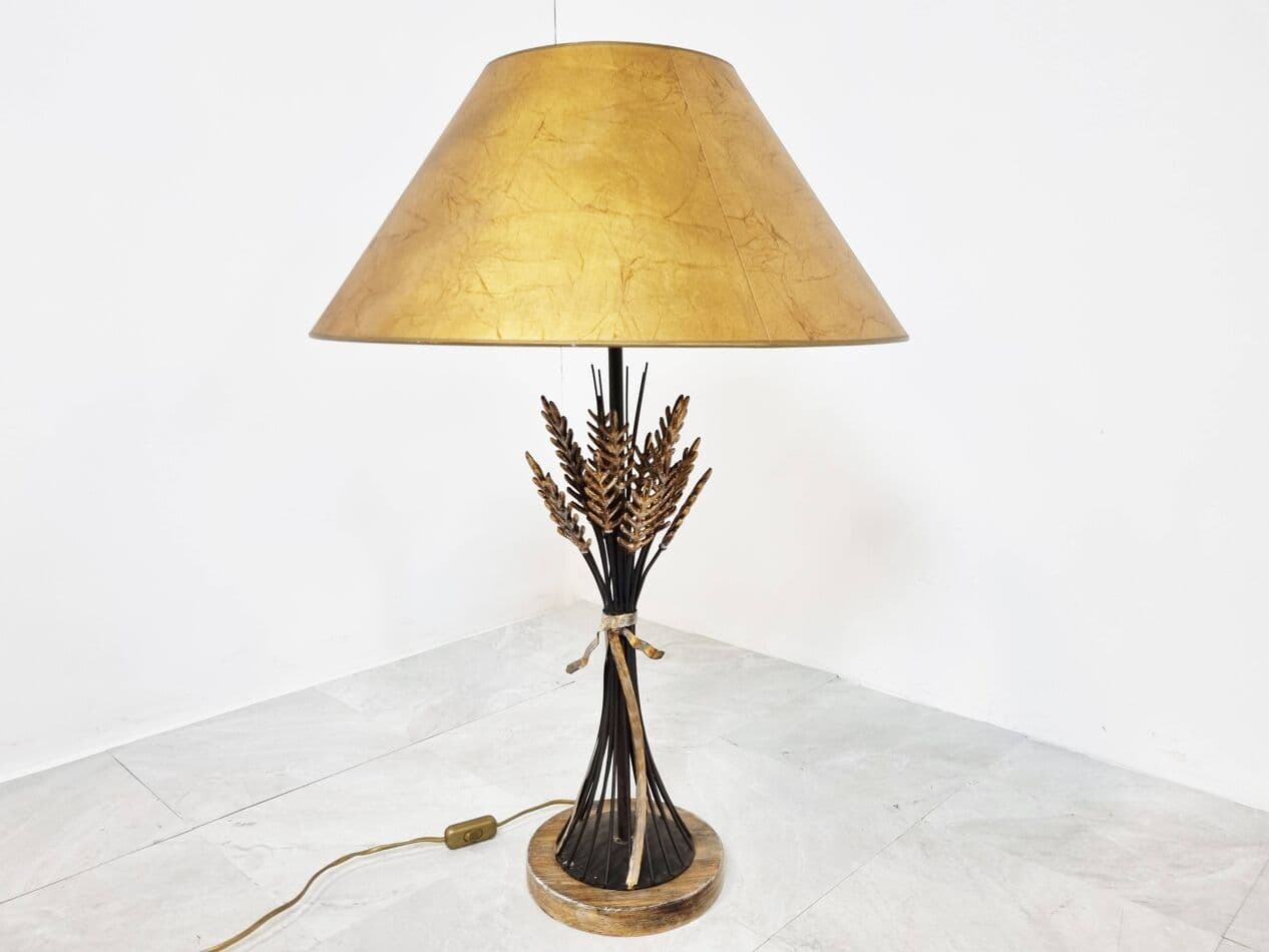 Lampa stołowa Sheaf of Wheat, złoty, metal, Włochy, lata 60. - 273549