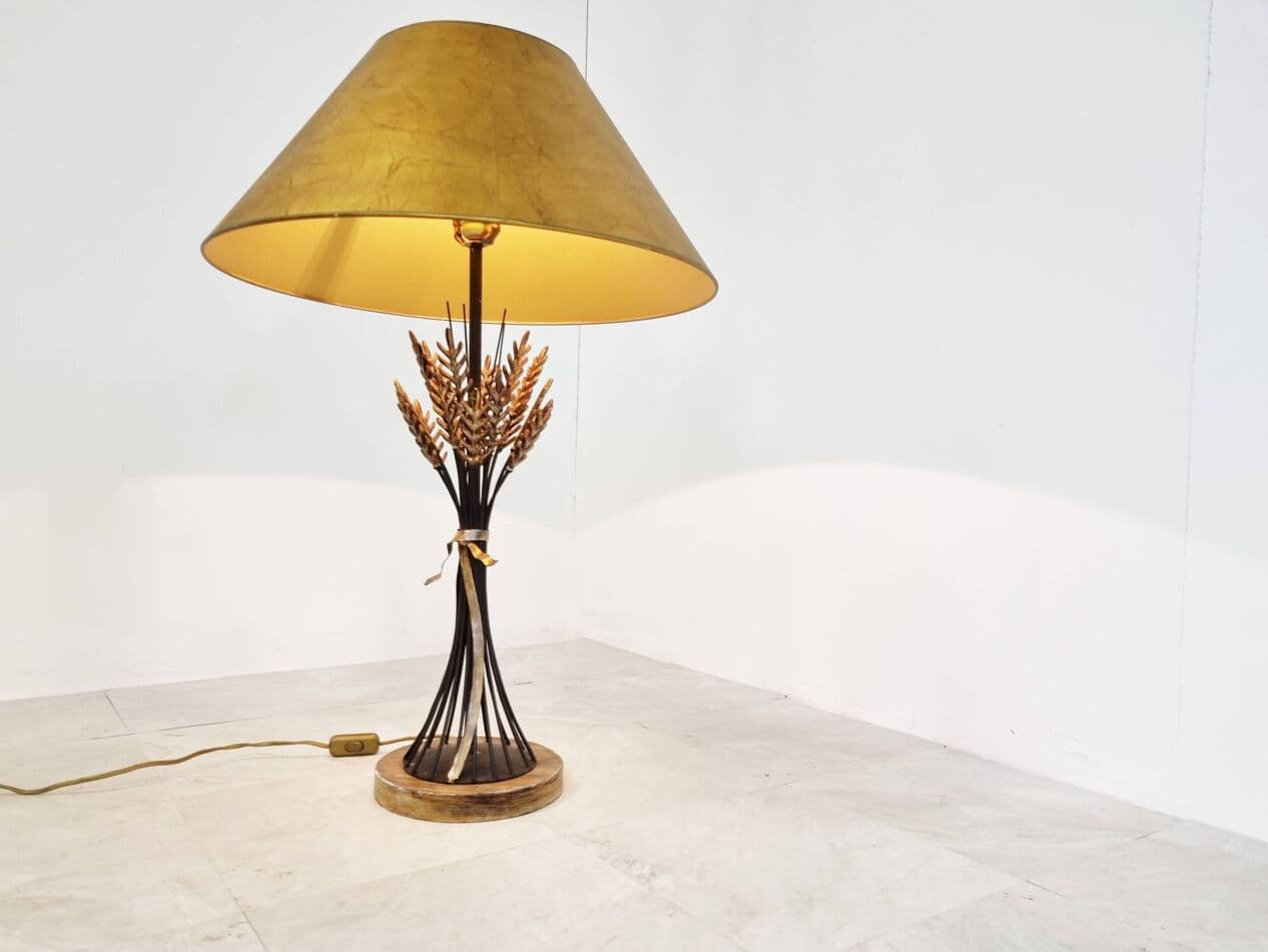 Lampa stołowa Sheaf of Wheat, złoty, metal, Włochy, lata 60. - 273548