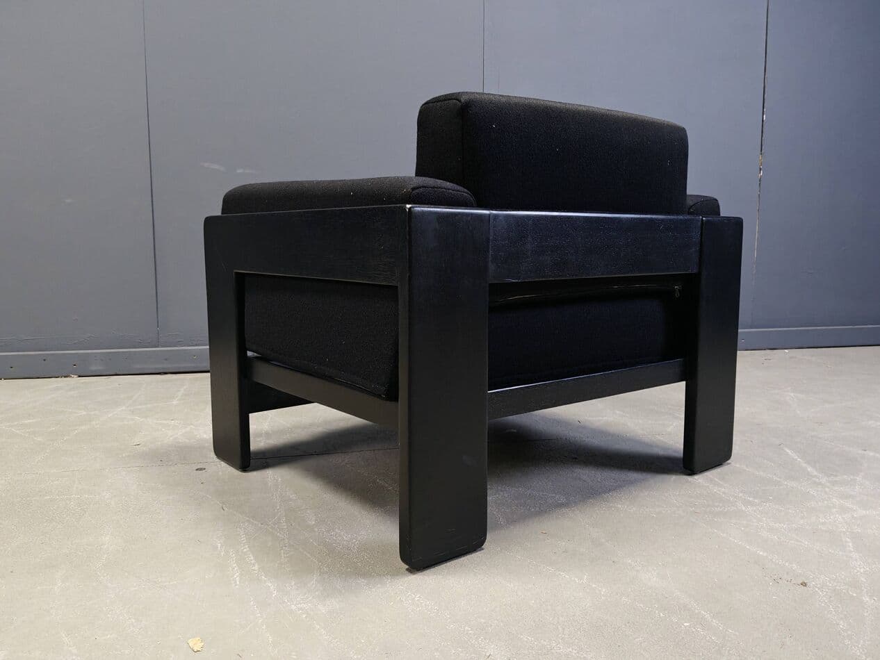 Zestaw sof Bastiano, tkanina czarna, drewno czarne, proj. T. Scarpa, Knoll, Włochy, lata 70. - 273456