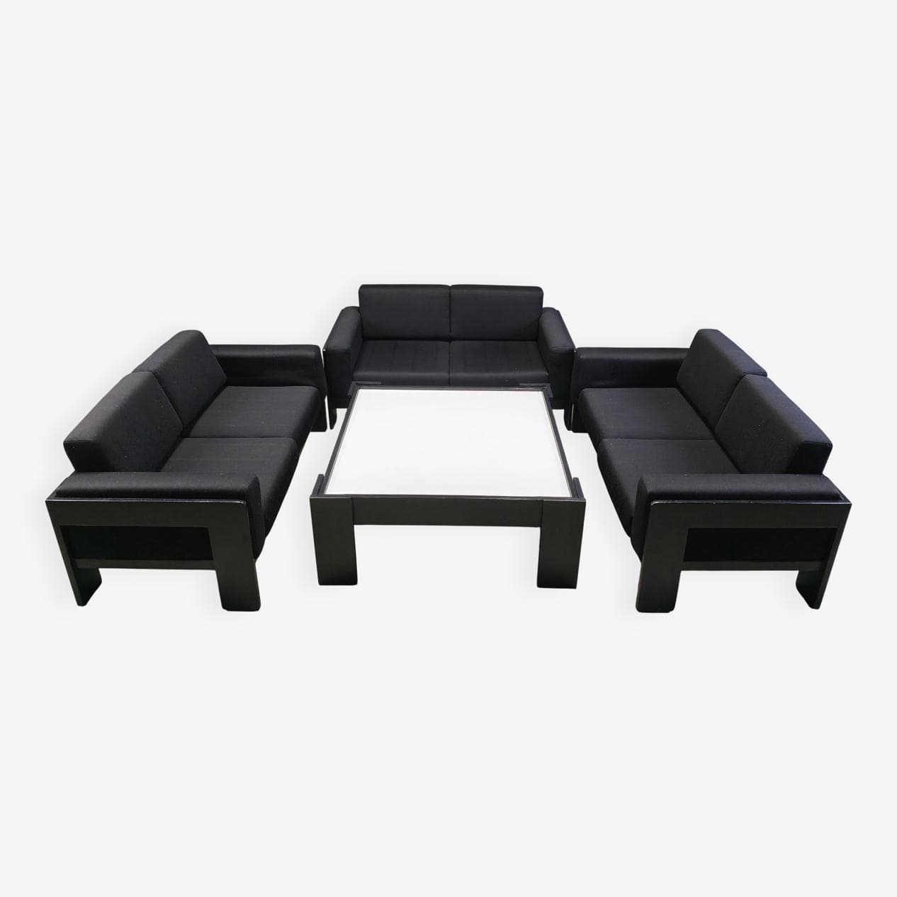 Zestaw sof Bastiano, tkanina czarna, drewno czarne, proj. T. Scarpa, Knoll, Włochy, lata 70. - 273461