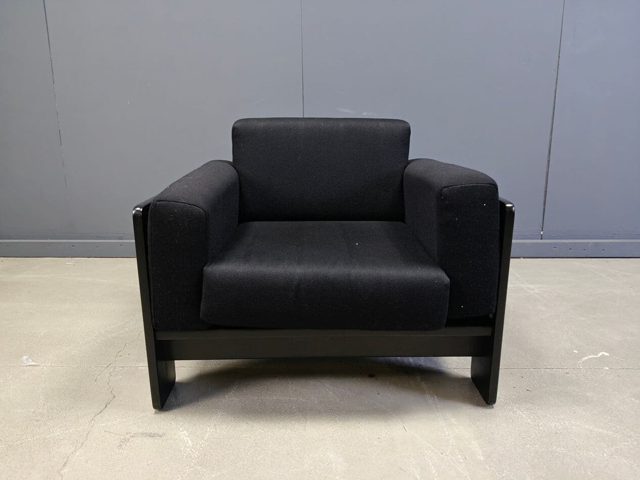 Zestaw sof Bastiano, tkanina czarna, drewno czarne, proj. T. Scarpa, Knoll, Włochy, lata 70. - 273460