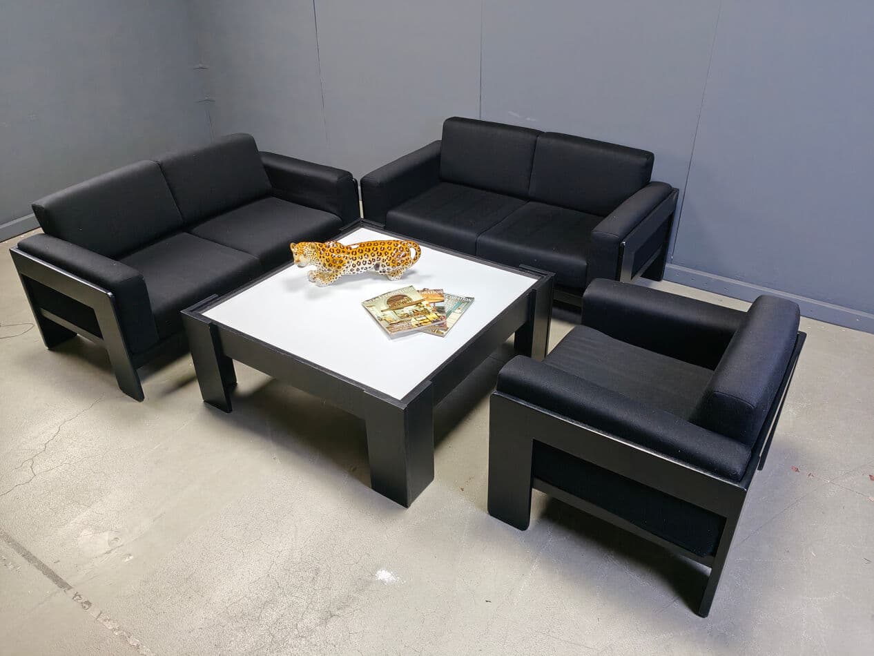 Zestaw sof Bastiano, tkanina czarna, drewno czarne, proj. T. Scarpa, Knoll, Włochy, lata 70. - 273462