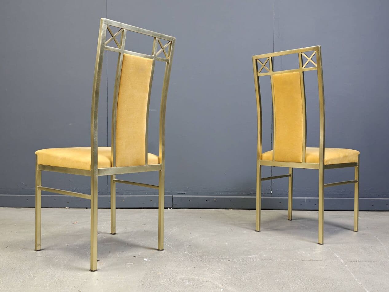 Set of Four Dining Chairs, golden brass, mustard suede, Belgium, 1970s - 273355